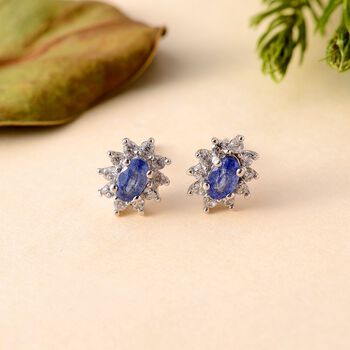 Masoala Saphir (Fissure gef&uuml;llt), Wei&szlig;er Zirkon Ohrringe 925 Silber platiniert ca. 1.05 ct