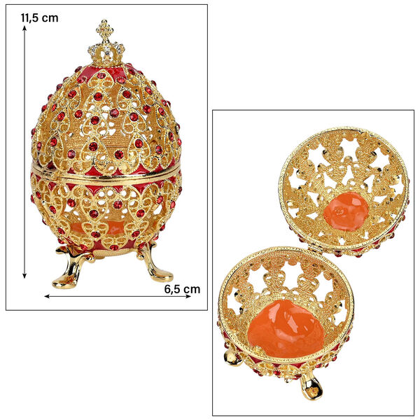 Exquisite Schmuckbox in Hohlkugelf&ouml;rmig - Metall mit farbigem Emaille-Blumenmuster und Strasssteinen, 5x9 cm, rot und gold image number 5