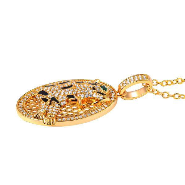 Neongr&uuml;ner Kristall, Wei&szlig;er Zirkonia Halskette ca. 50 cm, Messing emailliert, Tiger image number 3