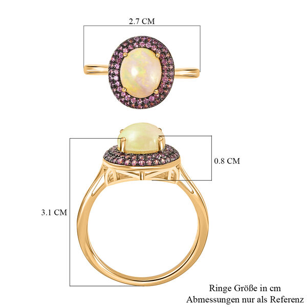 &Auml;thiopischer Opal und Rosa Saphir Halo Ring 925 Silber Gelbgold Vergoldet image number 5