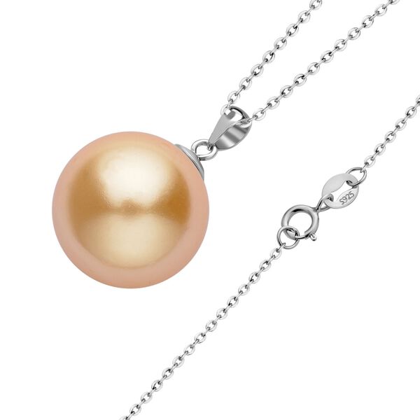 2er Set - Goldene Muschelkernperlen Ohrringe und Anh&auml;nger mit Kette Schmuckset, Edelstahl, 925 Silber rhodiniert image number 3