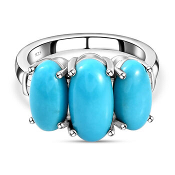 Amerikanischer, nat&uuml;rlicher Sleeping Beauty T&uuml;rkis und Diamant-Ring, 925 Silber platiniert (Gr&ouml;&szlig;e 16.00) ca. 4,68 ct