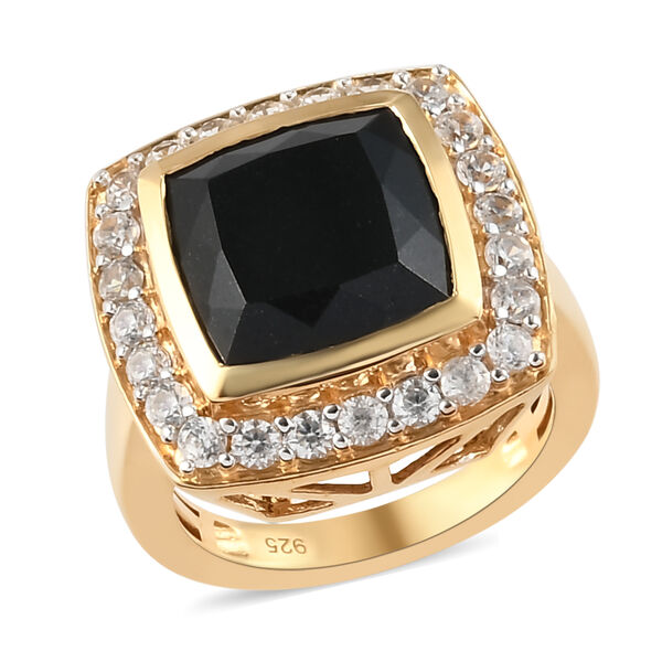 Schwarzer Turmalin und Zirkon-Ring, 925 Silber vergoldet  ca. 7,62 ct image number 4