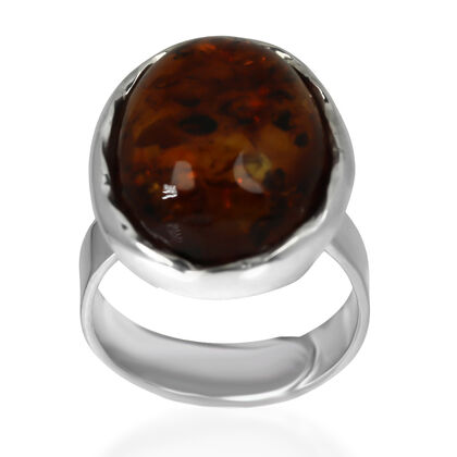 AA Nat&uuml;rlicher Baltischer Bernstein Ring (Gr&ouml;&szlig;e 17.00-20.00) 925 Silber