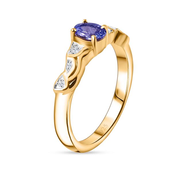 Tansanit, Weißer Zirkon Ring 925 Silber 750 Gelbgold Vermeil (Größe 21.00) ca. 0,48 ct image number 5