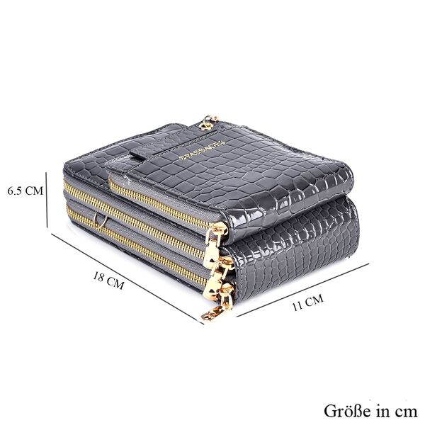 PASSAGE Crossbody Tasche aus PU-Lackleder mit Krokopr&auml;gung und RFID-Schutz, 18x7x11 cm, Dunkelgrau image number 6