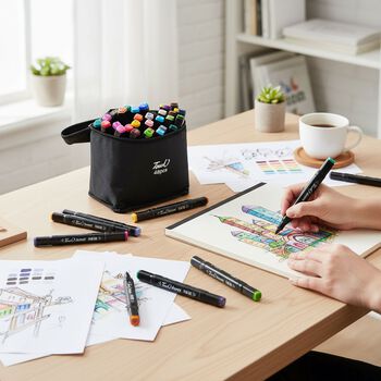 48er-Set Dual-Marker mit Aufbewahrungstasche, 14x10,5x16cm