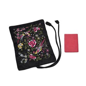 Schmuckorganizer aus Satin mit Stickerei und 5 Premium-Poliert&uuml;chern, 20x9cm, Schwarz