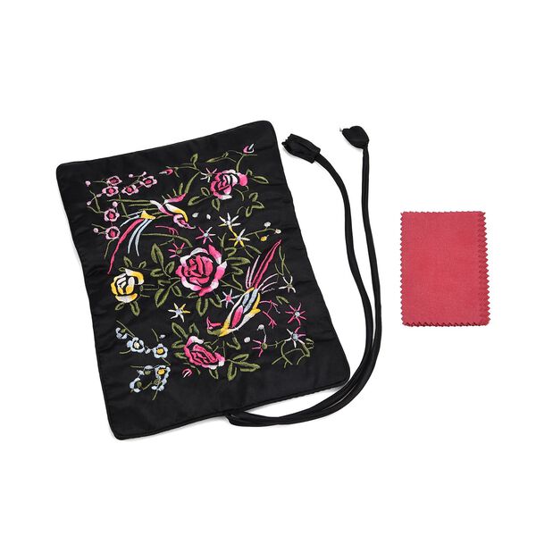 Schmuckorganizer aus Satin mit Stickerei und 5 Premium-Poliertüchern, 20x9cm, Schwarz image number 1