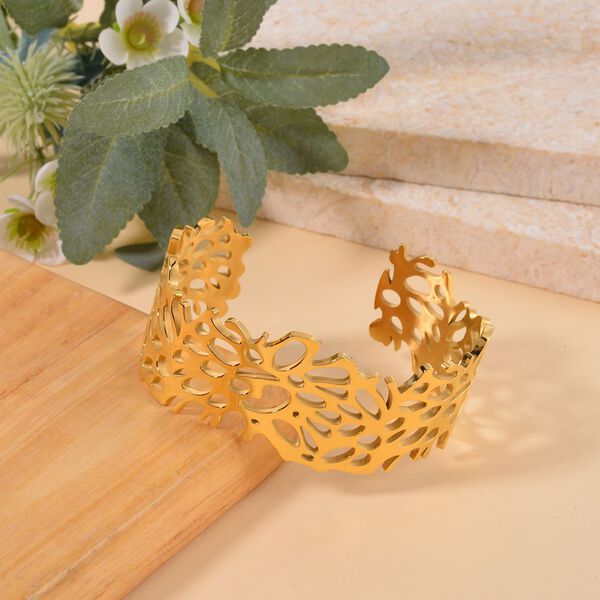 Monstera-Blatt-Muster Armreif, ca. 18 cm, ca. 36,00g, goldfarben image number 2