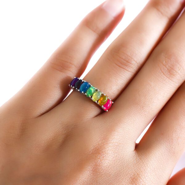 Mehrfarbiger Opal-Ring, 925 Silber platiniert  ca. 1,11 ct image number 3