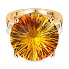 Sphaleros Quarz, Weißer Zirkon Konkavschliff Ring, 925 Silber 750 Gelbgold Vermeil (Größe 18.00) ca. 14.44 ct