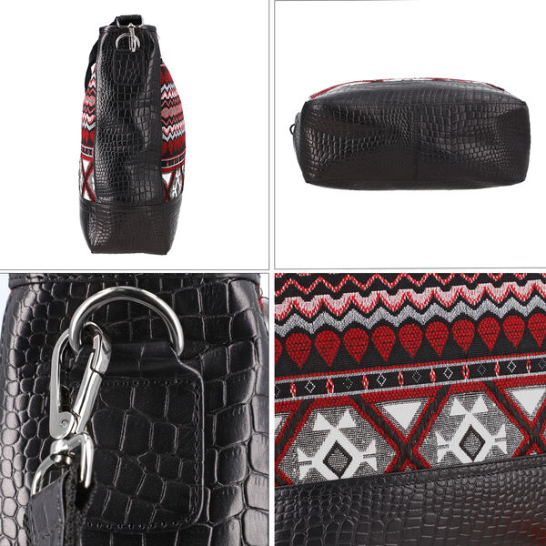 Crossbody Bag aus echtem Leder und Jacquard mit Krokopr&auml;gung, schwarz image number 8