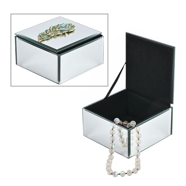 Edle Glas-Schmuckbox in Quadratform, Silbergr&uuml;n