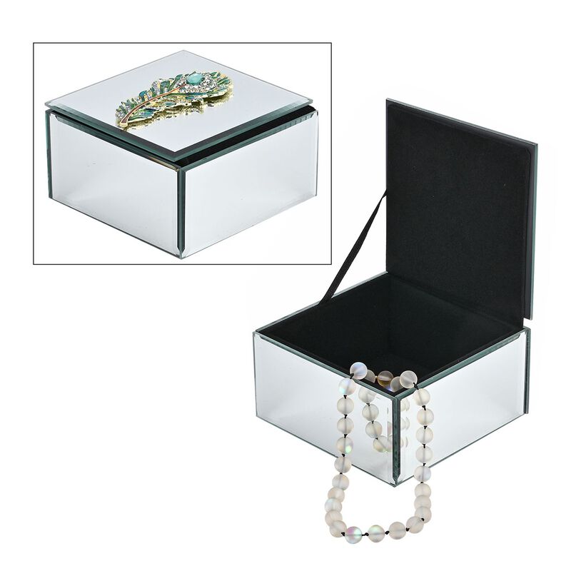 Edle Glas-Schmuckbox in Quadratform, 12x12x7,5 cm, Silbergrün image number 0