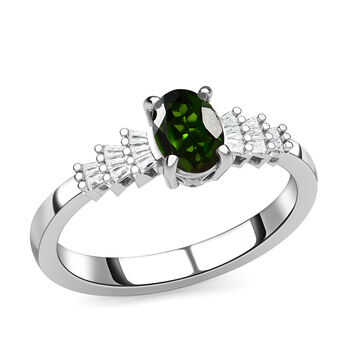 Nat&uuml;rlicher Chromdiopsid und Diamant Ring 925 Silber platiniert  ca. 1,08 ct