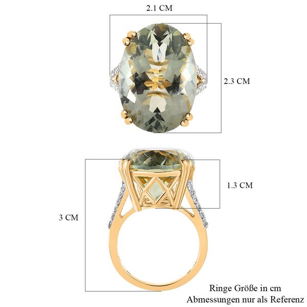 AA Prasiolith, Weißer Zirkon Ring, 925 Silber Gelbgold Vermeil (Größe 19.00) ca. 29.64 ct image number 7