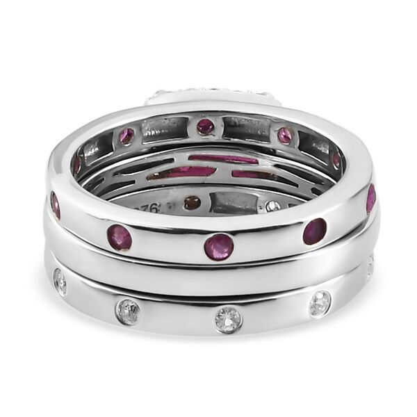 3er-Set - afrikanischer Rubin und Zirkon-Ring in Silber image number 6