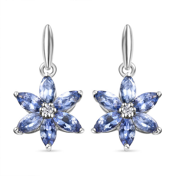 Tansanit und wei&szlig;e Zirkon-Ohrringe, 925 Silber platiniert ca. 1,83 ct