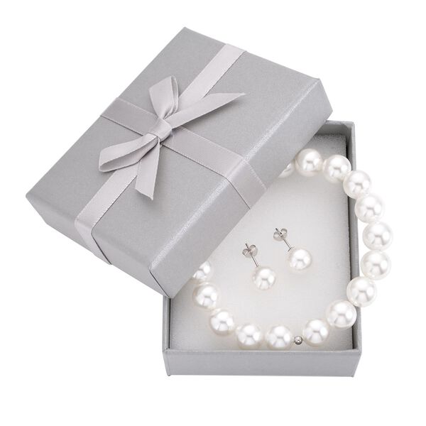 2er Set -Weißes Muschelkernperlen-Armband und Ohrringe, (11-13mm), 925 Silber rhodiniert image number 6