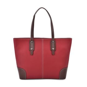 Echtleder Modische, geräumige Kontrastfarbene Tasche mit Verschluss, Größe: 33x13x29 cm, Rot