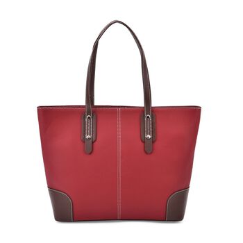 Echtleder Modische, ger&auml;umige Kontrastfarbene Tasche, 33x13x29 cm, Rot