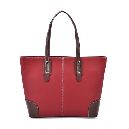Echtleder Modische, ger&auml;umige Kontrastfarbene Tasche mit Verschluss, Gr&ouml;&szlig;e: 33x13x29 cm, Rot