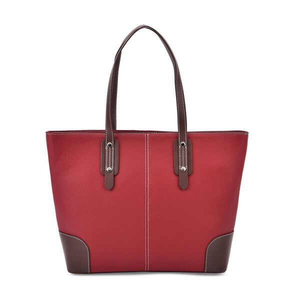 Echtleder Modische, ger&auml;umige Kontrastfarbene Tasche, 33x13x29 cm, Rot image number 0