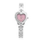 GENOA TIME - Herz-Armbanduhr Legierung, nickelfreies Messing, silberfarben, mit weißen Kristallen, Zifferblatt Rosa-Sunshine, 3 ATM wasserdicht