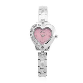 GENOA TIME - Herz-Armbanduhr Legierung, nickelfreies Messing, silberfarben, mit weißen Kristallen, Zifferblatt Rosa-Sunshine, 3 ATM wasserdicht