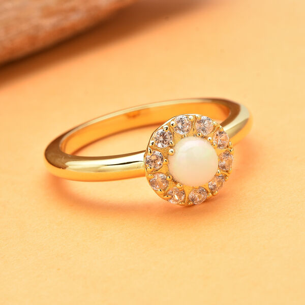 Nat&uuml;rlicher, &auml;thiopischer Opal und wei&szlig;er Zirkon-Ring, 925 Silber Gelbgold Vermeil  ca. 0,87 ct image number 2
