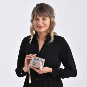 2-in-1-Geldbörse mit Gismonda-Motiv, 11x5x8 cm, Beige