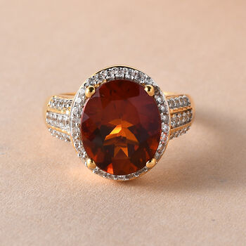 Kirsch-Citrin und Zirkon-Ring - 4,56 ct.