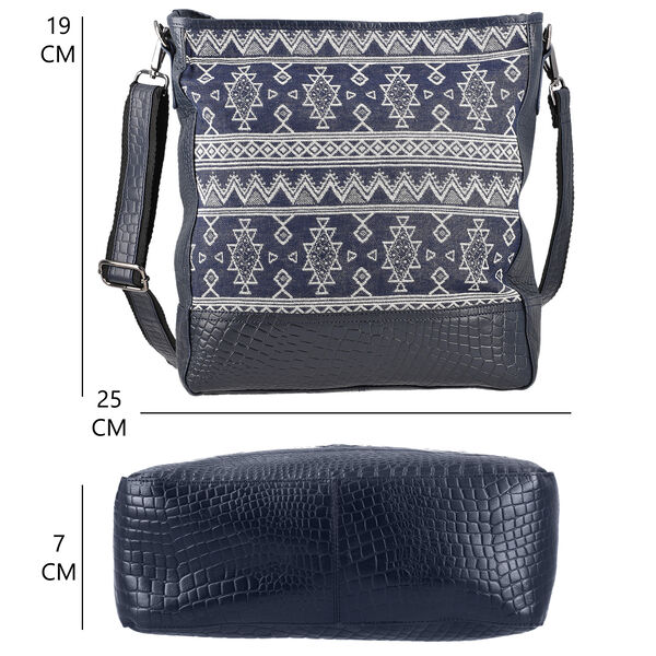Crossbody Bag aus echtem Leder und Jacquard mit Krokopr&auml;gung, schwarz image number 9