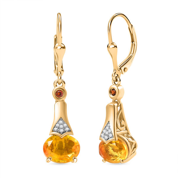 D'Joy Sphaleros Quarz, Roter Granat Ohrringe 925 Silber 750 Gelb Vergoldet ca. 3.12 ct