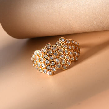 Diamant Bienenwaben Ring, 925 Silber Gelbgold Vermeil  ca. 0,50 ct