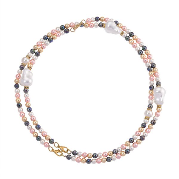 3er Set Mehrfarbige-Muschelkernperlen-Schmuckstücke, bestehend aus Armband (ca. 19 cm) und zwei Halsketten (ca. 40 cm und 50 cm), gelb vergoldet image number 4