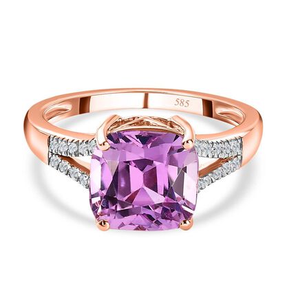 AAA Patroke Kunzit, Wei&szlig;er Diamant Ring, 585 Gold, (Gr&ouml;&szlig;e 17.00), ca. 4.68 ct