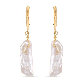 Wei&szlig;e Keshi Perle Ohrringe Reiner Edelstahl Standard gelb vergoldet