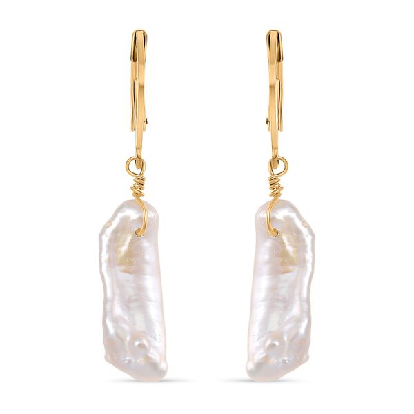 Wei&szlig;e Keshi Perle Ohrringe Reiner Edelstahl Standard gelb vergoldet