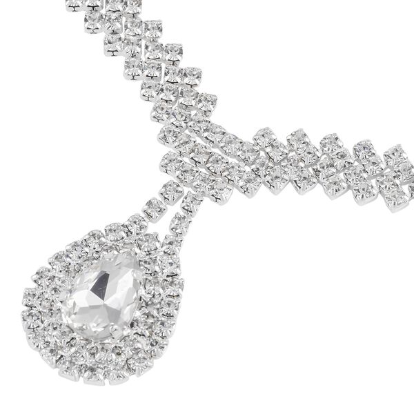 2er-Set - wei&szlig;e Kristall-Halskette und Ohrringe in Silberton - 12 ct. image number 2