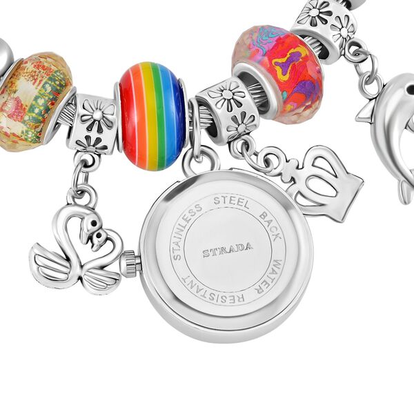 STRADA - Japanisches Uhrwerk mit wei&szlig;em Kristall, Stahl-Glanz, bunten Perlen und Charms, Edelstahl, mehrfarbig image number 6