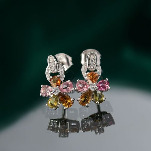 Naturblüte -Mehrfarbig-Turmalin Ohrringe 925 Silber rhodiniert ca. 1,96 ct. image number 1