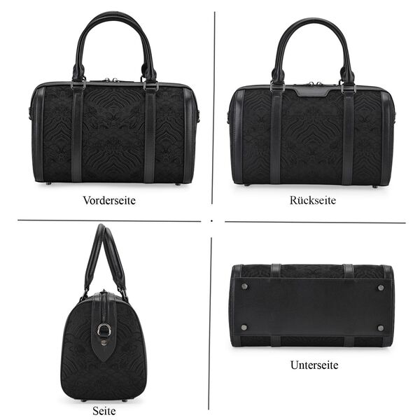LA MAREY Brokat Crossbody Tasche aus Seide und Echtleder, 30x18x15cm, Schwarz image number 5