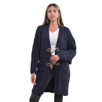 LA MAREY lange Strickjacke mit Kn&ouml;pfen, Einheitsgr&ouml;&szlig;e Dunkelblau