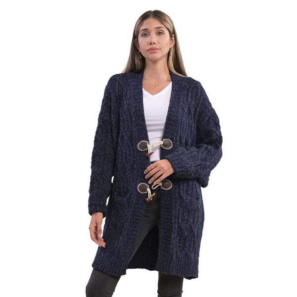 LA MAREY lange Strickjacke mit Kn&ouml;pfen, Einheitsgr&ouml;&szlig;e Dunkelblau