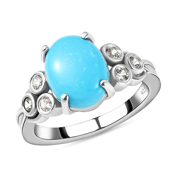 Amerikanischer, Nat&uuml;rlicher Sleeping Beauty T&uuml;rkis und wei&szlig;er Zirkon-Ring, 925 Silber platiniert  ca. 2,50 ct image number 4