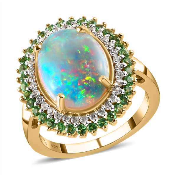 Nat&uuml;rlicher, &auml;thiopischer Opal und Tsavorit Granat-Ring, 925 Silber Gelbgold Vermeil  ca. 4,68 ct image number 4