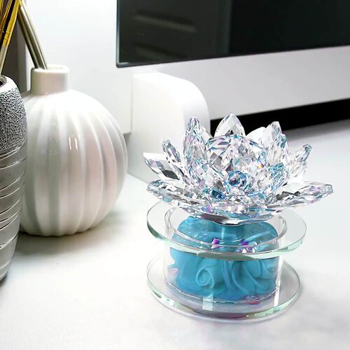 Kristall-Lotusblume mit drehbarem Sockel und Geschenkbox, Blau image number 1