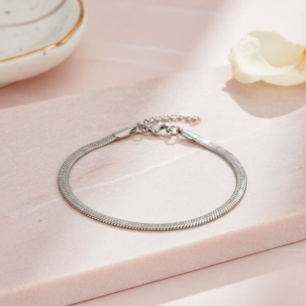 2er-Set Armbänder, Edelstahl, Bambus-Design und Schlangenarmband-Optik, Silberfarben, ca. 19 cm image number 2